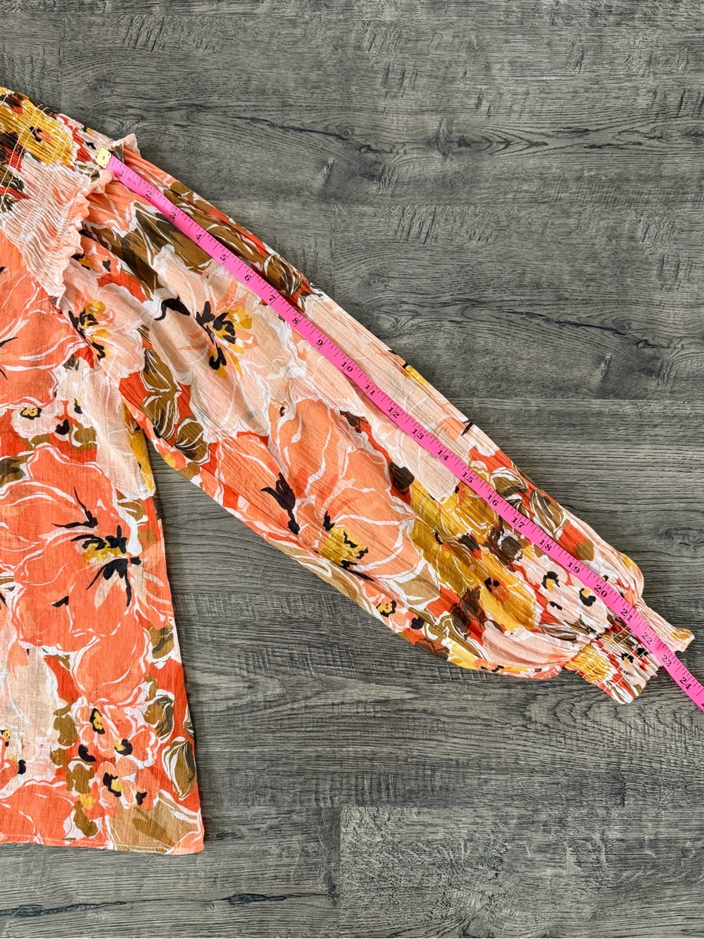 MINKPINK Dex Floral Blouse XS Coral Sheer Boho Long Sleeve Feminine - Picture 13 of 14